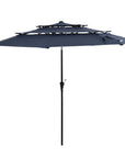 10' Dark Blue Polyester Octagonal Tilt Lighted Market Patio Umbrella