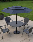 10' Dark Blue Polyester Octagonal Tilt Lighted Market Patio Umbrella