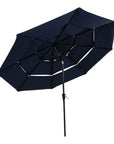 10' Dark Blue Polyester Octagonal Tilt Lighted Market Patio Umbrella