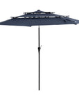 10' Dark Blue Polyester Octagonal Tilt Lighted Market Patio Umbrella