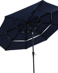 10' Dark Blue Polyester Octagonal Tilt Lighted Market Patio Umbrella