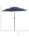 10' Dark Blue Polyester Octagonal Tilt Lighted Market Patio Umbrella