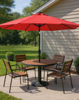 9' Red Polyester Octagonal Tilt Lighted Market Patio Umbrella