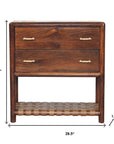 32" Brown Solid Wood Two Drawer Nightstand With Leather Shelf