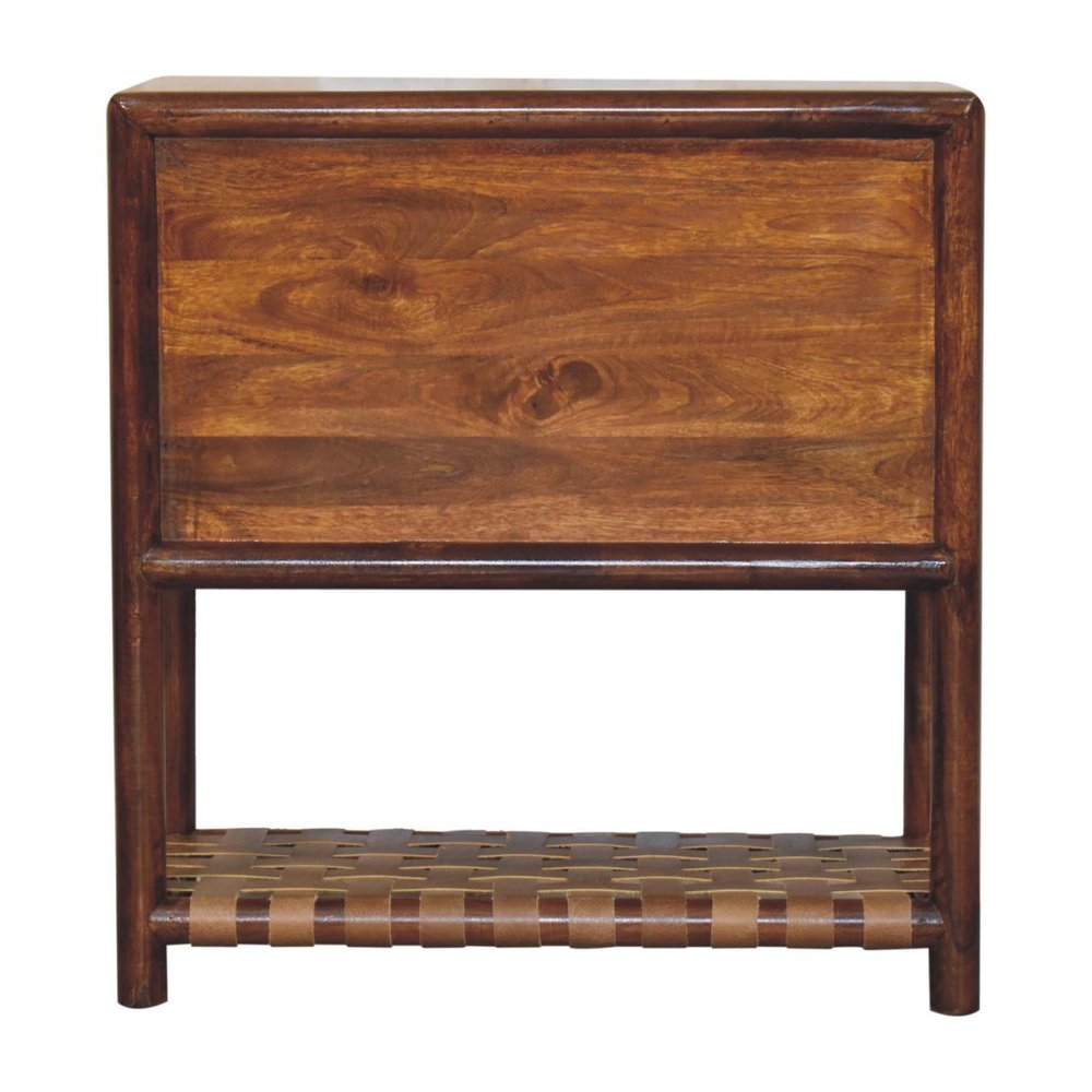 32" Brown Solid Wood Two Drawer Nightstand With Leather Shelf