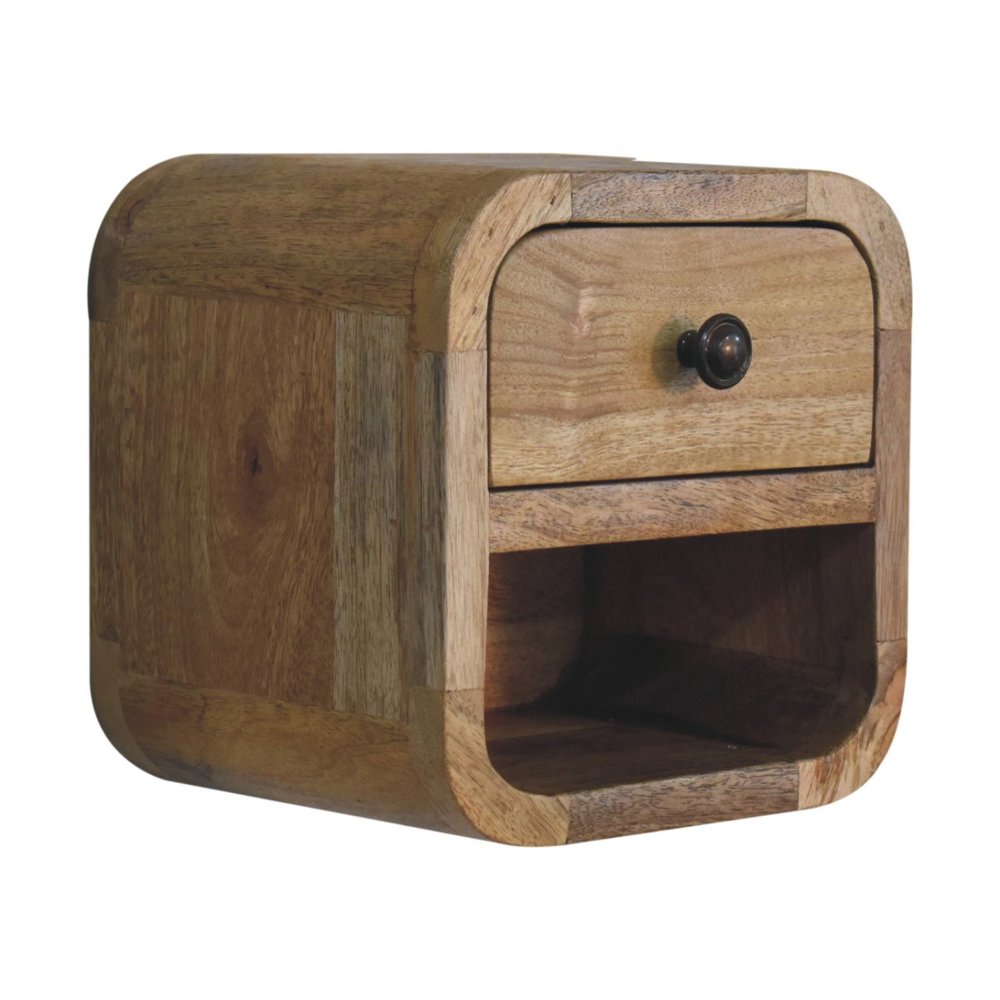 8" Oak Solid Wood Square One Drawer Nightstand