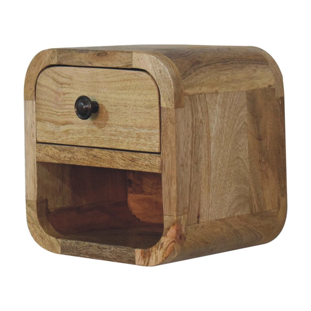 8" Oak Solid Wood Square One Drawer Nightstand