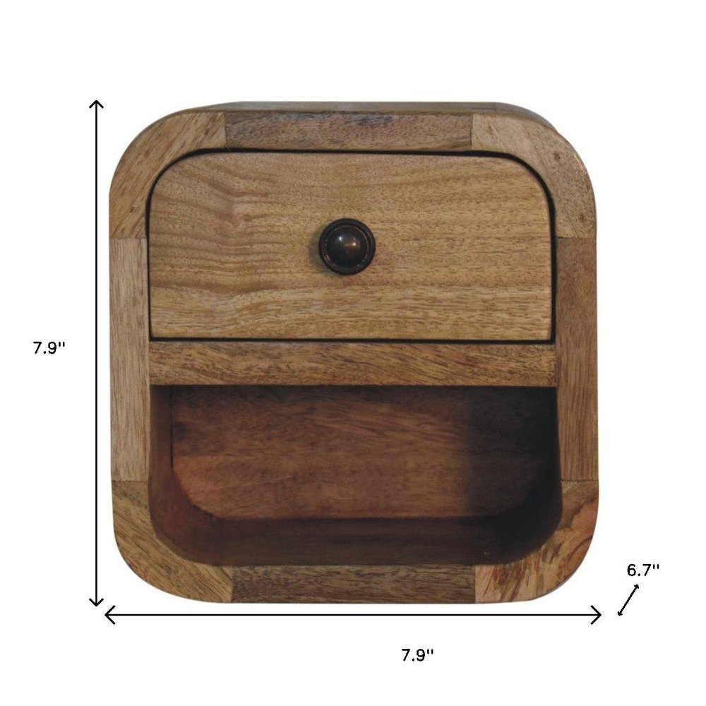 8" Oak Solid Wood Square One Drawer Nightstand