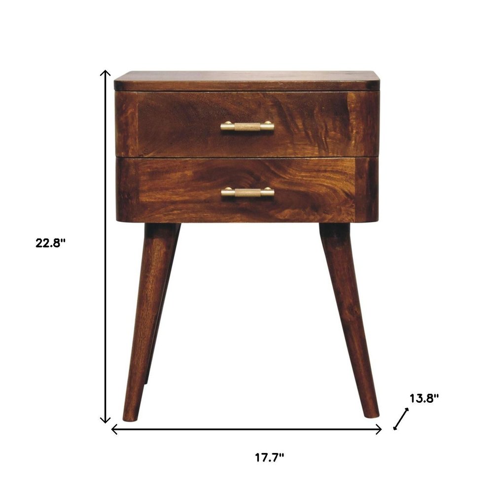 23" Chestnut Solid Wood Two Drawer Nightstand