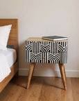 23" Black Ivory And Light Brown Solid Wood Geometric Bone Inlay Two Drawer Nightstand
