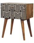 23" Black Ivory And Light Brown Solid Wood Geometric Bone Inlay Two Drawer Nightstand