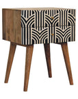 23" Black Ivory And Light Brown Solid Wood Geometric Bone Inlay Two Drawer Nightstand