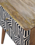 23" Black Ivory And Light Brown Solid Wood Geometric Bone Inlay Two Drawer Nightstand