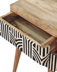 23" Black Ivory And Light Brown Solid Wood Geometric Bone Inlay Two Drawer Nightstand