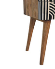 23" Black Ivory And Light Brown Solid Wood Geometric Bone Inlay Two Drawer Nightstand