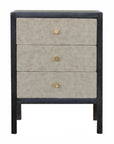 24" Gray And Black Solid Wood And Faux Shagreen Three Drawer Nightstand