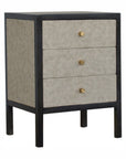24" Gray And Black Solid Wood And Faux Shagreen Three Drawer Nightstand