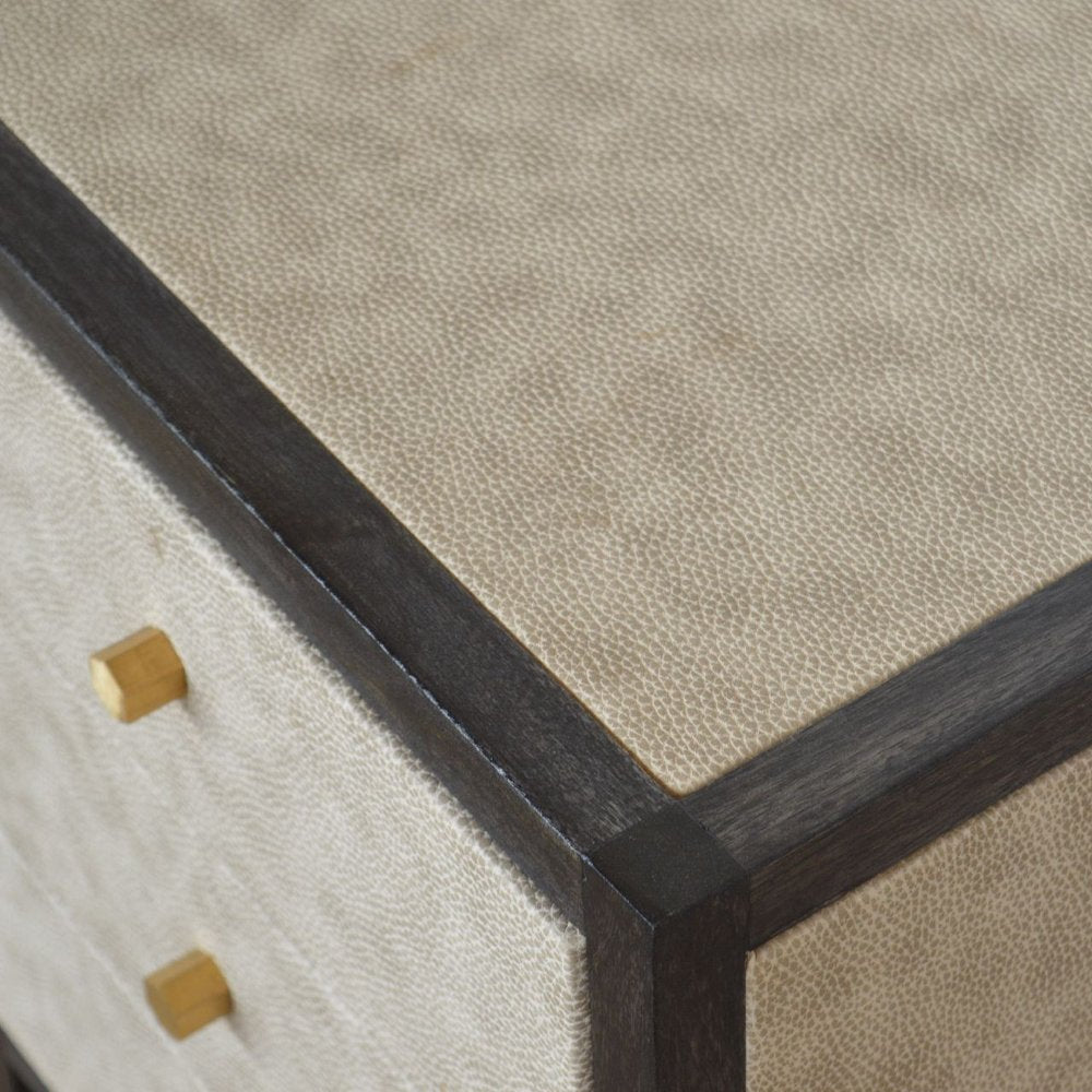 24" Gray And Black Solid Wood And Faux Shagreen Three Drawer Nightstand