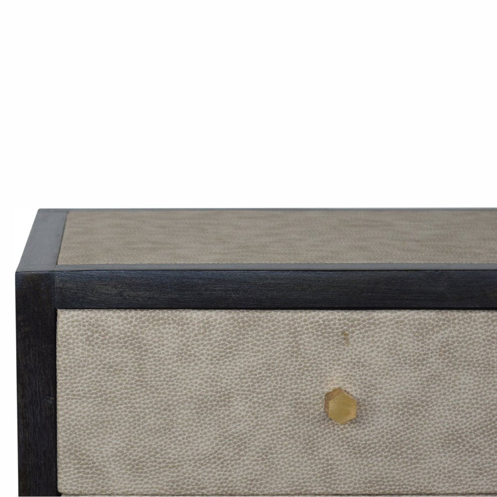 24" Gray And Black Solid Wood And Faux Shagreen Three Drawer Nightstand