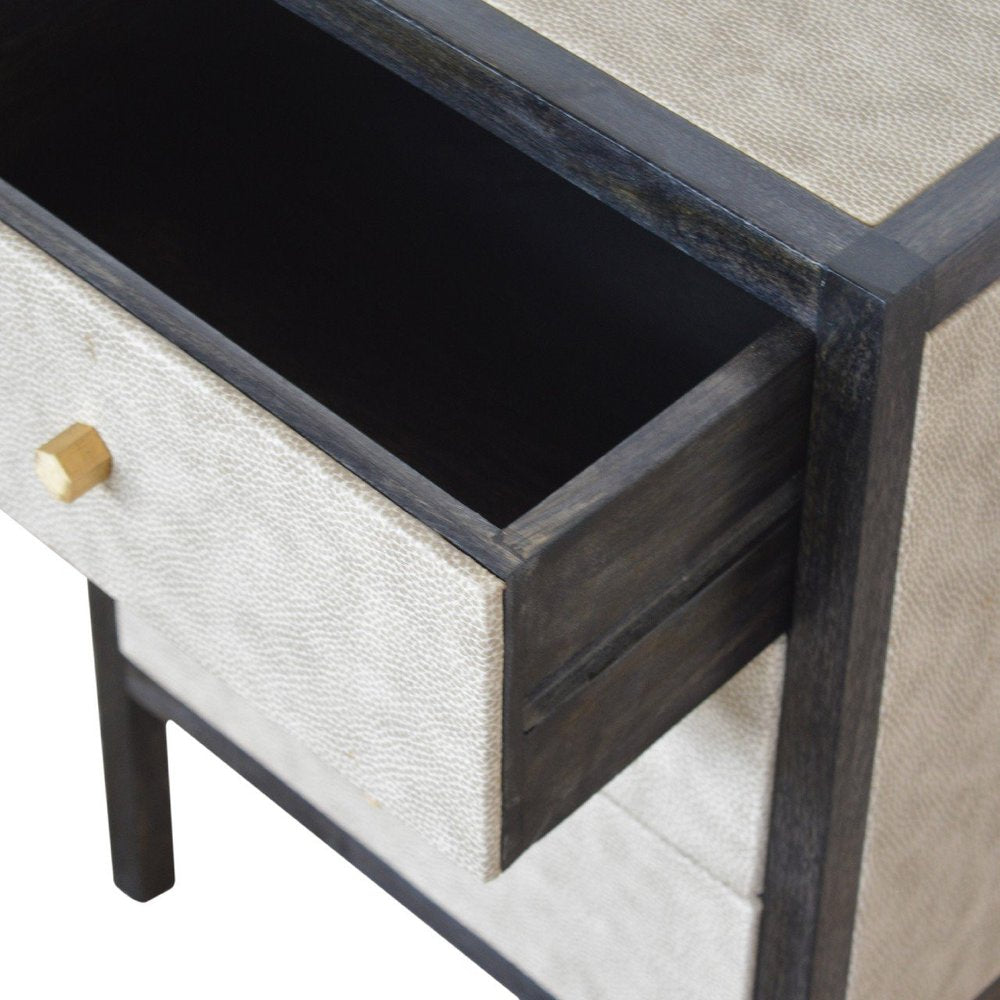 24" Gray And Black Solid Wood And Faux Shagreen Three Drawer Nightstand
