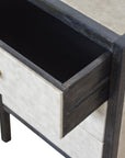24" Gray And Black Solid Wood And Faux Shagreen Three Drawer Nightstand