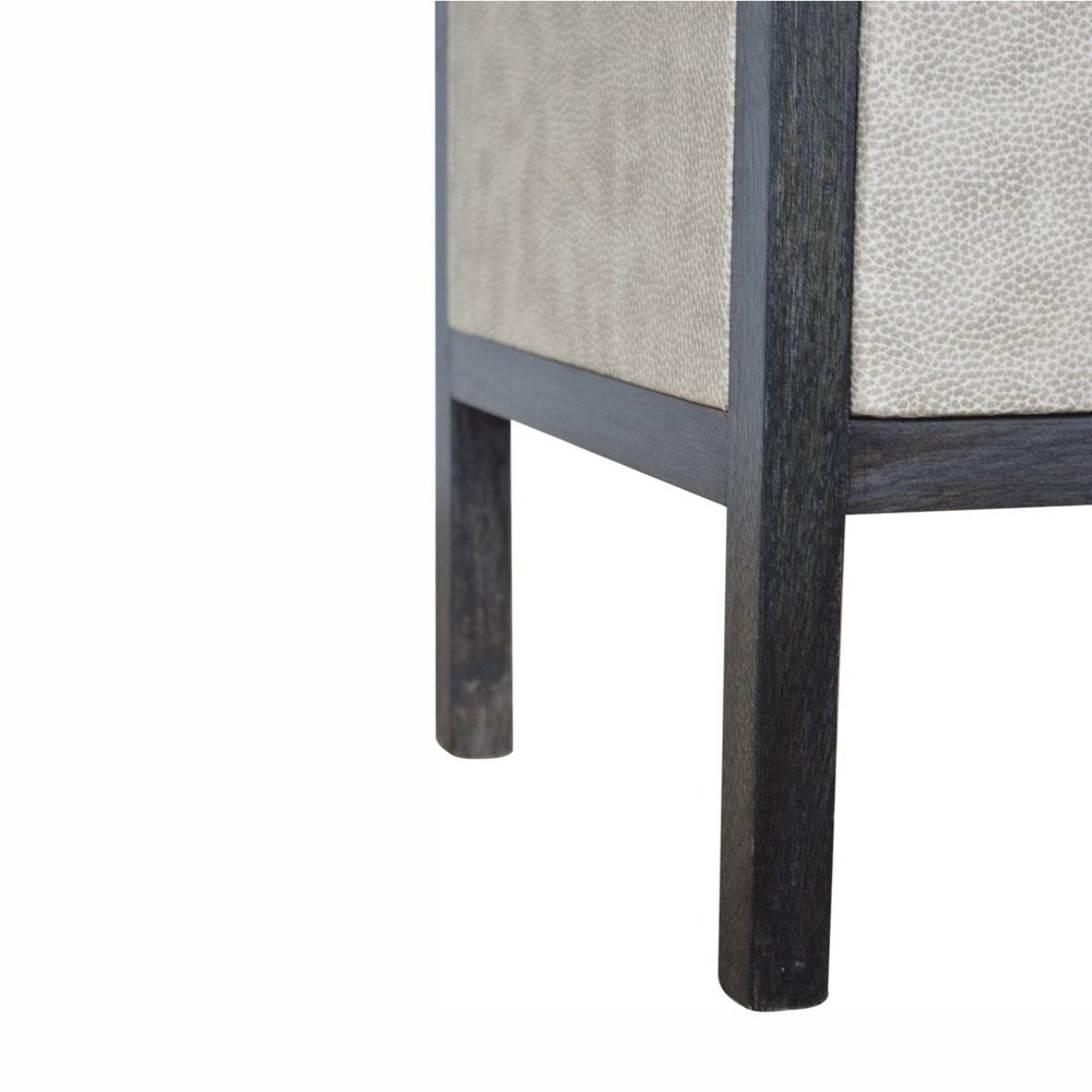 24" Gray And Black Solid Wood And Faux Shagreen Three Drawer Nightstand