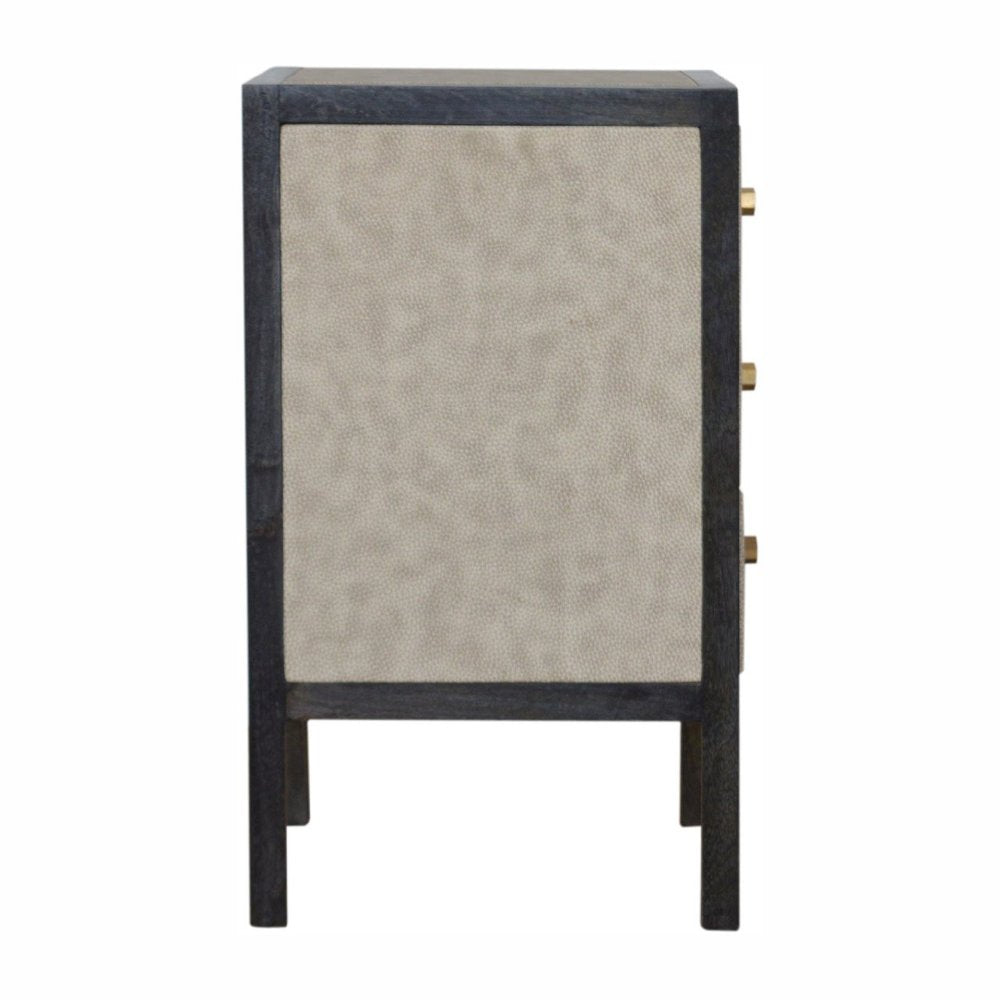 24" Gray And Black Solid Wood And Faux Shagreen Three Drawer Nightstand