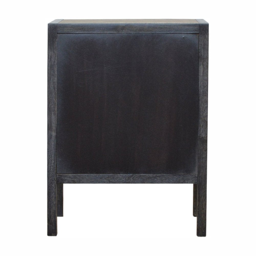 24" Gray And Black Solid Wood And Faux Shagreen Three Drawer Nightstand