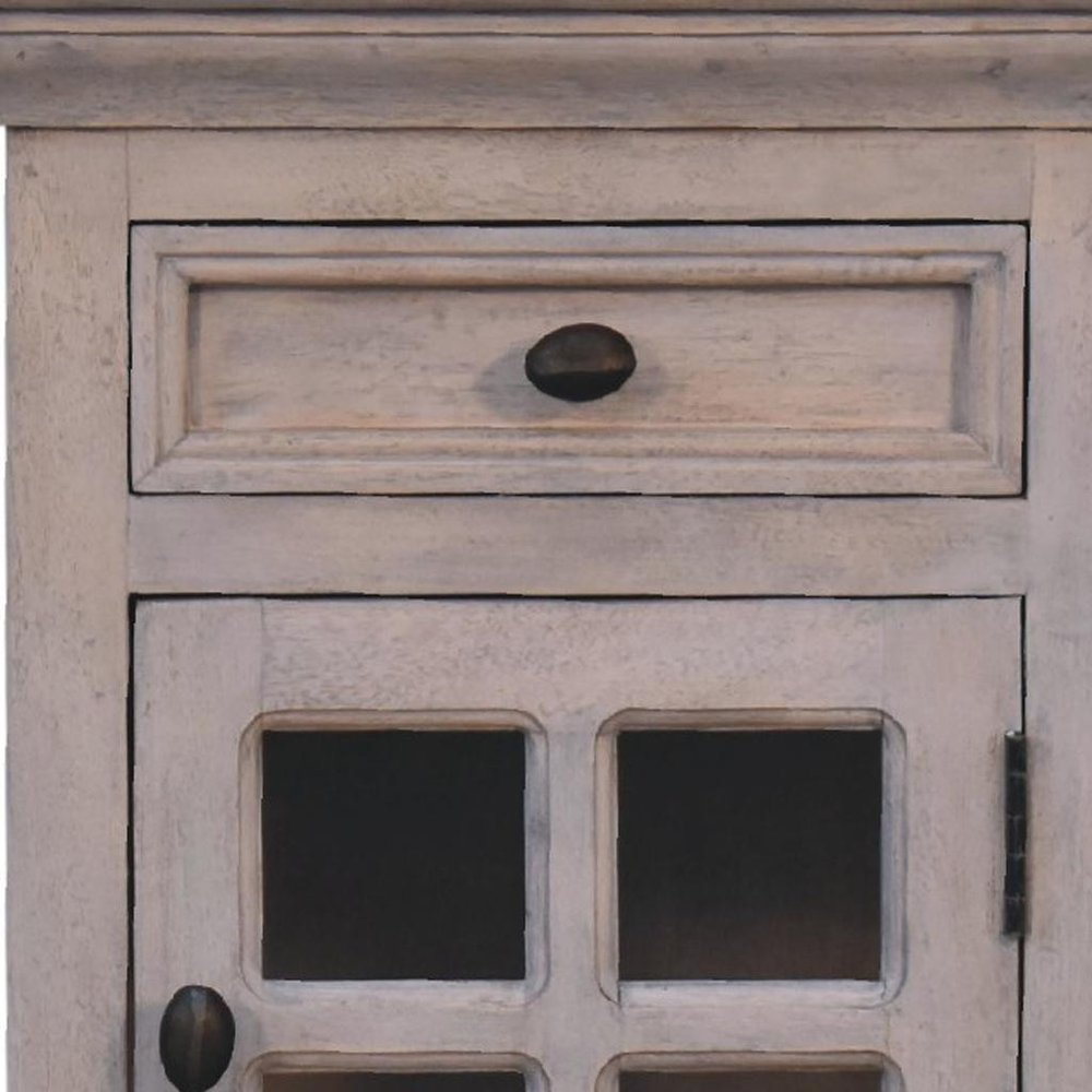 24" Gray Solid Wood And Glass Distressed Two Drawer Nightstand