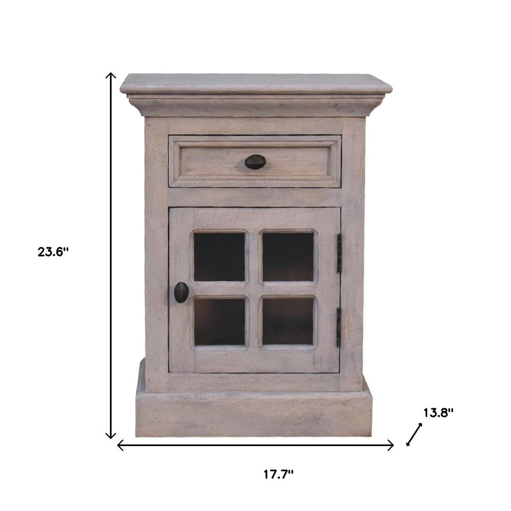 24" Gray Solid Wood And Glass Distressed Two Drawer Nightstand