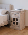 24" Gray Solid Wood And Glass Distressed Two Drawer Nightstand