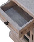 24" Gray Solid Wood And Glass Distressed Two Drawer Nightstand