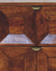 24" Chestnut Solid Wood Square Carved Geometric Two Drawer Nightstand