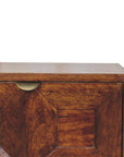 24" Chestnut Solid Wood Square Carved Geometric Two Drawer Nightstand