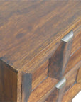 24" Chestnut Solid Wood Square Carved Geometric Two Drawer Nightstand
