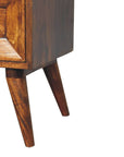 24" Chestnut Solid Wood Square Carved Geometric Two Drawer Nightstand