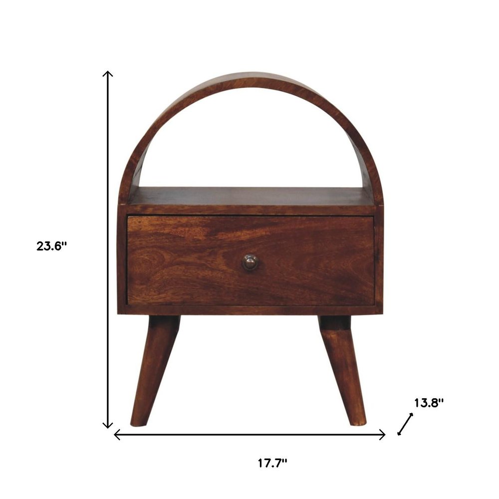 24" Chestnut Solid Wood Oval Top One Drawer Nightstand