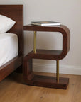 24" Chestnut And Gold Solid Wood Curved Nightstand
