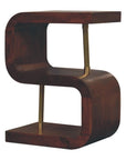 24" Chestnut And Gold Solid Wood Curved Nightstand
