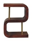 24" Chestnut And Gold Solid Wood Curved Nightstand