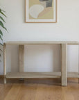 54" Natural Solid Wood Distressed Console Table With Shelf