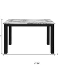 Five Piece White and Black Faux Marble Dining Set with Four Chairs