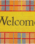 24" X 36" Gray Orange And Yellow Fall Plaid Welcome Outdoor Coir Door Mat