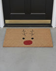 24" X 36" Brown Red And Black Christmas Reindeer Outdoor Coir Door Mat