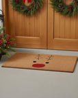 24" X 36" Brown Red And Black Christmas Reindeer Outdoor Coir Door Mat