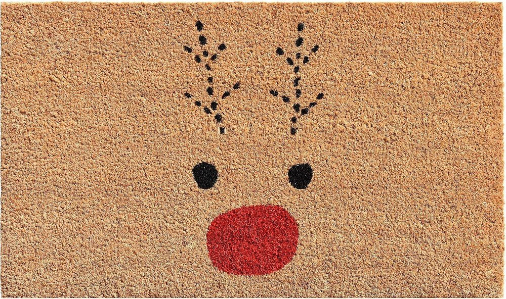 24" X 36" Brown Red And Black Christmas Reindeer Outdoor Coir Door Mat