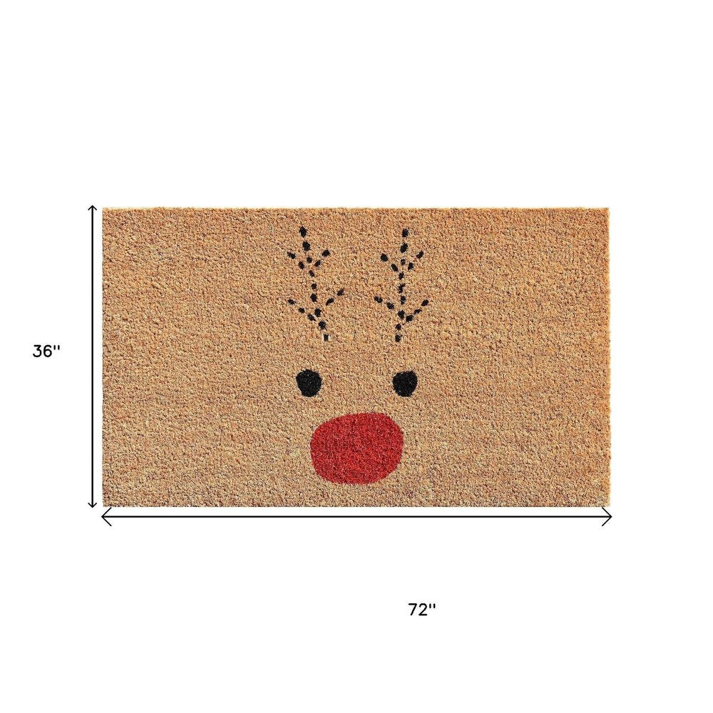 24" X 36" Brown Red And Black Christmas Reindeer Outdoor Coir Door Mat