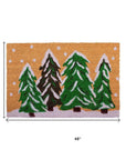 24" X 36" Brown Green And White Christmas Trees Outdoor Coir Door Mat