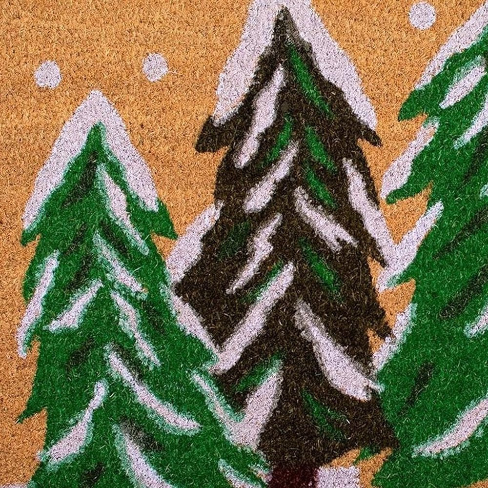 24" X 36" Brown Green And White Christmas Trees Outdoor Coir Door Mat