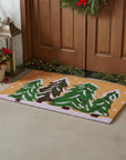 24" X 36" Brown Green And White Christmas Trees Outdoor Coir Door Mat